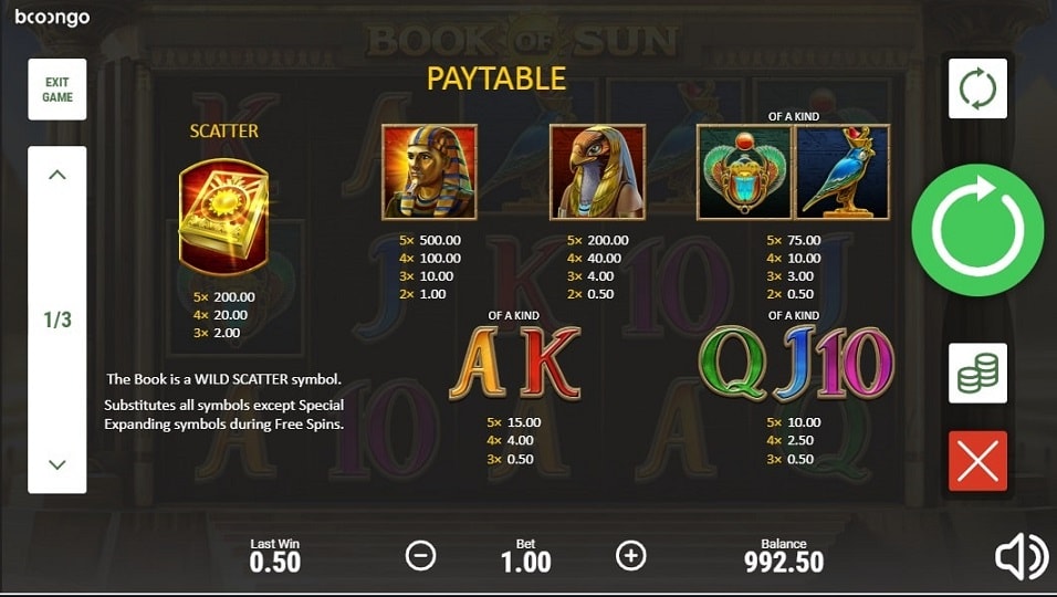 Игровой автомат Book of Sun символы